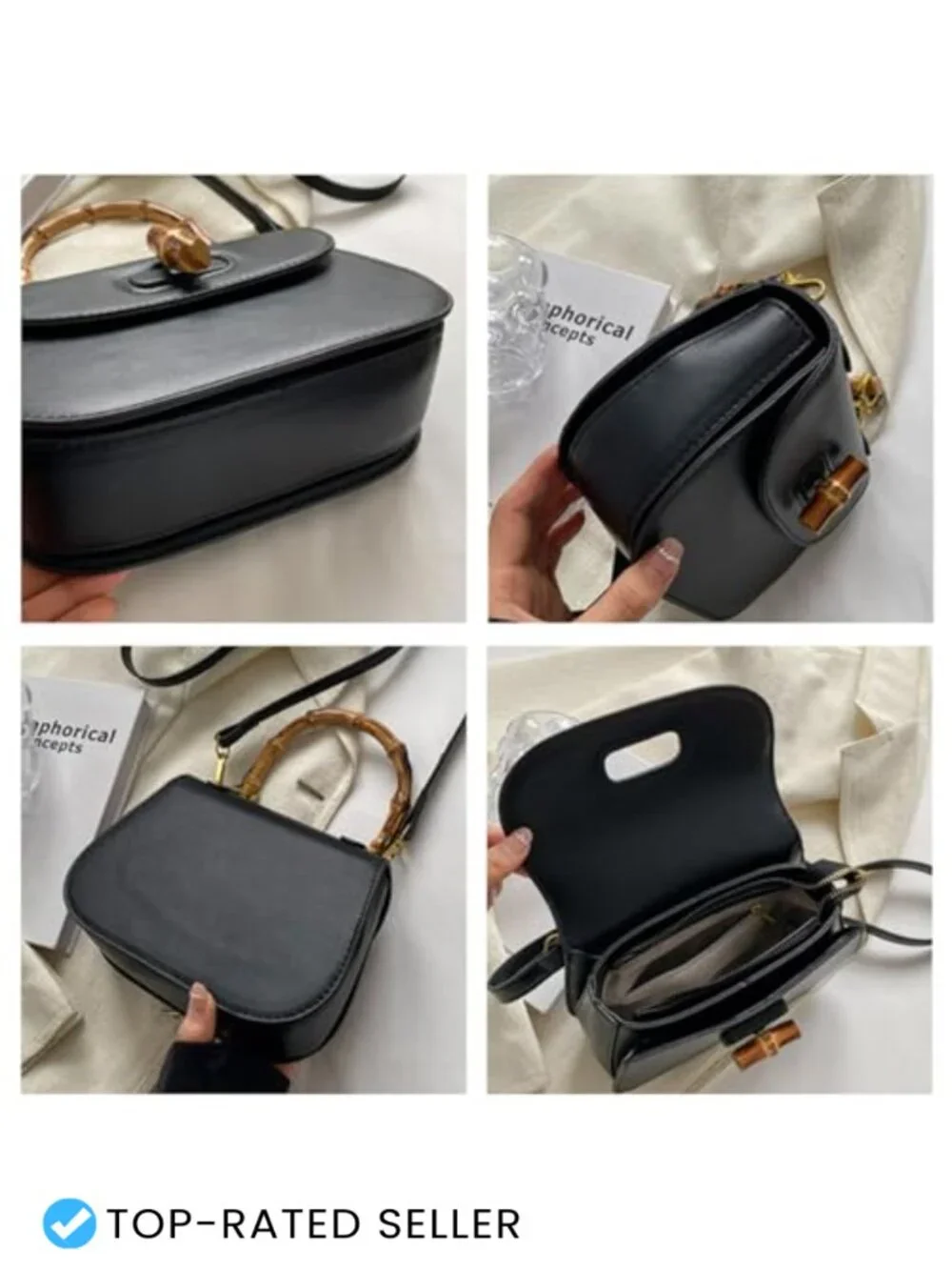 Women's Vintage Bamboo Handle Leather Satchel Crossbody Bag